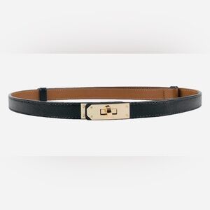 NWT FENLDY Adjustable Thin Leather Belts Womens Skinny Belts Black Gold